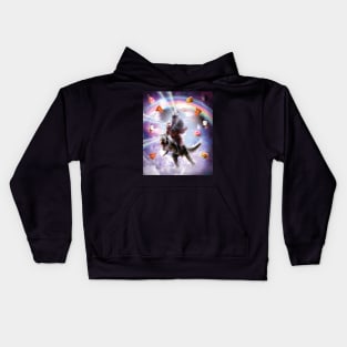 Laser Eyes Space Cat On Sloth Dinosaur - Rainbow Kids Hoodie